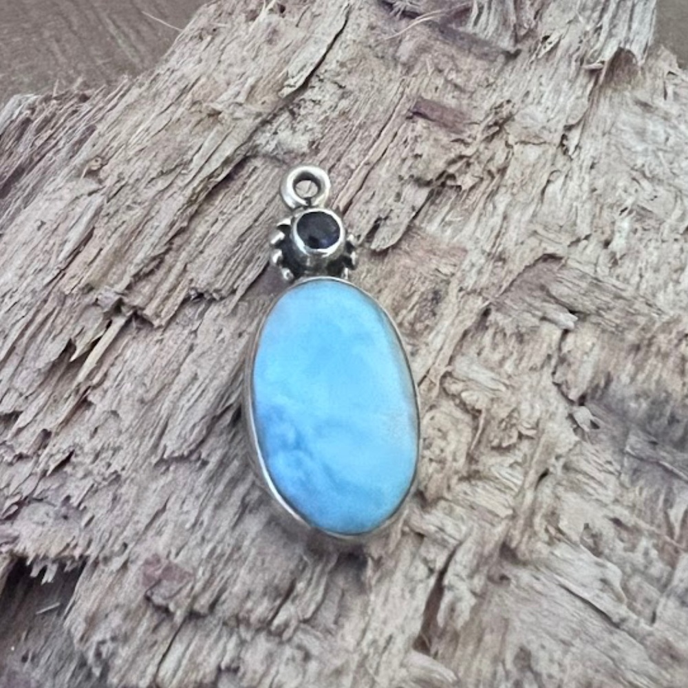 Larimar Stone Sterling Silver Stamped 925 Mount Pendant Host Pick - Picture 5 of 8